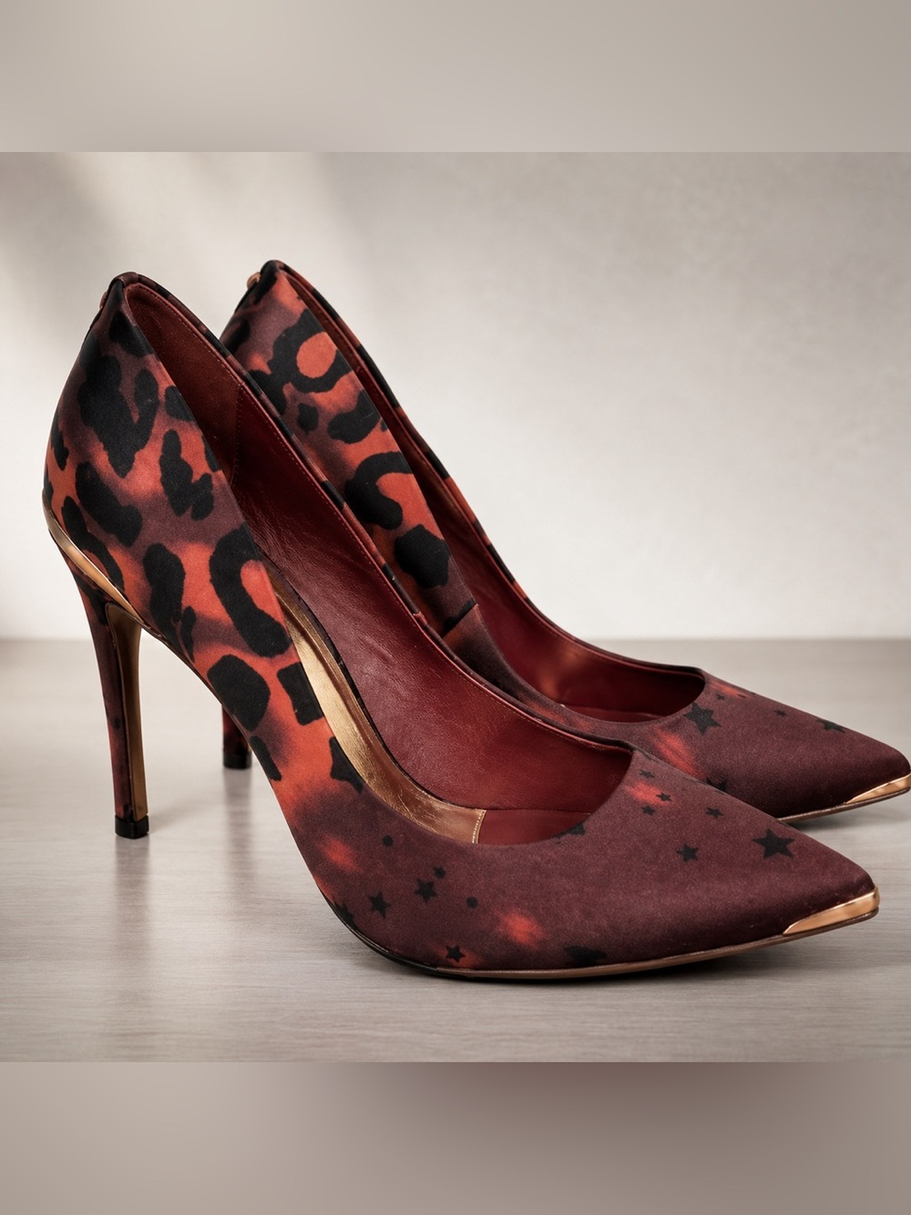 NIB Ted Baker Leopard Print Pointed-Toe High Heels in Burgundy